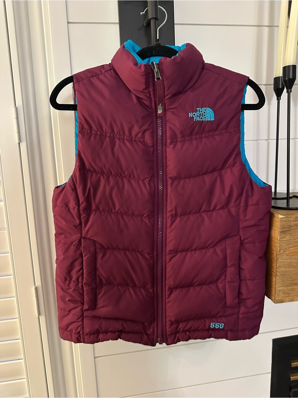 The North Face Burgundy and Turquoise 550 DOWN FILL Puffer Vest
